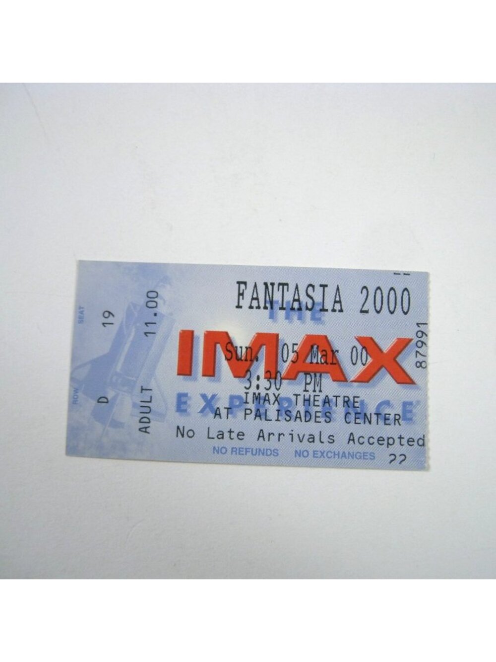 Fantasia 2000 IMAX Movie Ticket Palisades Center March 2000